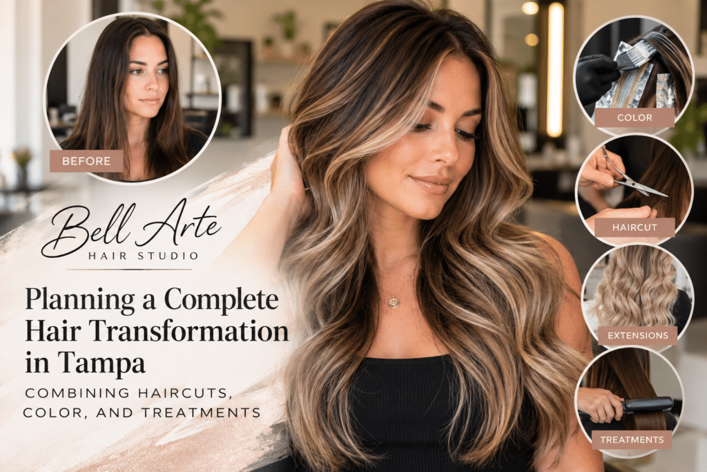 Complete hair transformation Tampa, Full-service salon appointment, hair makeover Tampa, combining salon services, hair transformation planning